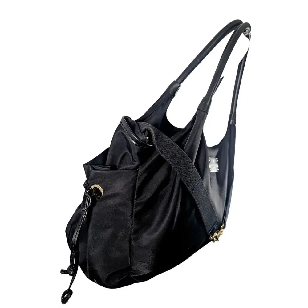 KATE SPADE! LUXE BLACK NYLON SATIN,VEGAN LEATHER, MULTI POUCH DIAPER BAG, PURSE!
